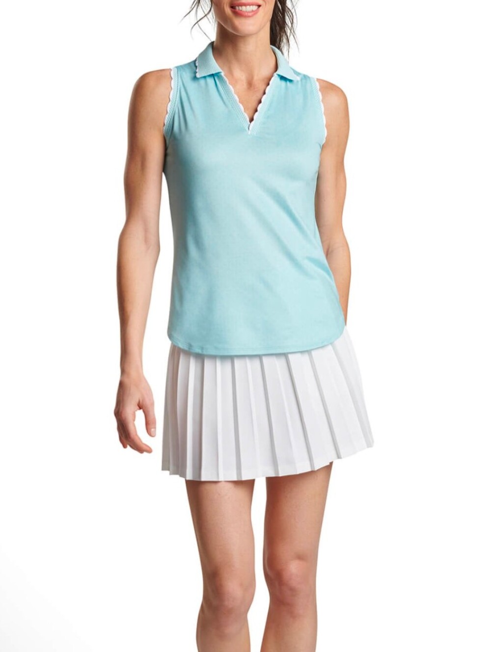 Peter Millar Women's Blue Spruce Geo Print Opal Sleeveless Stretch Jersey Polo